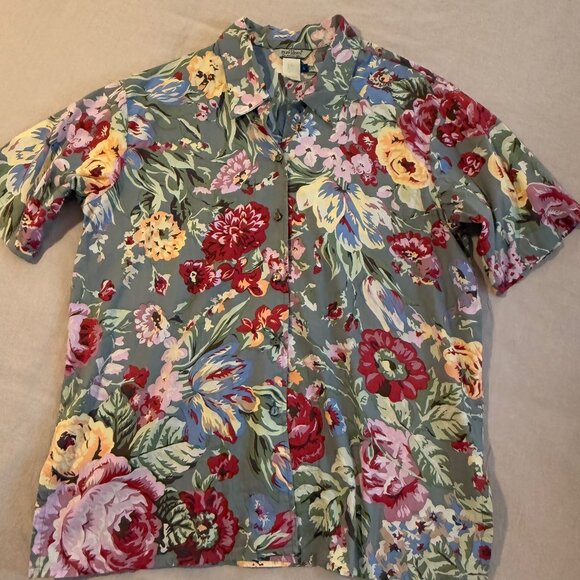 Ruff Hewn Cotton Tropical Floral Set Button Down Blouse AND Wrap Skirt Size L/16 - Picture 4 of 14